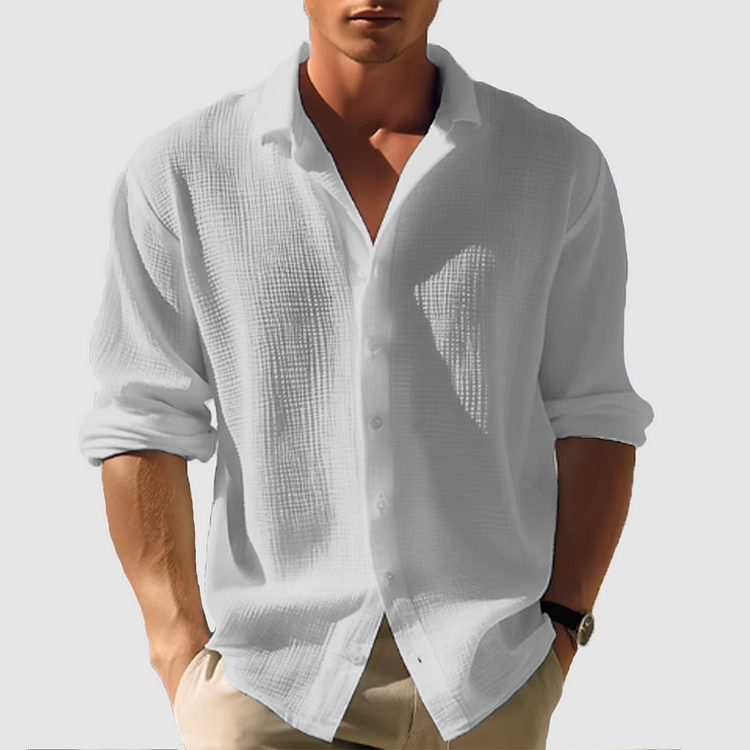 Cedric - Long, plain casual shirt with lapel collar