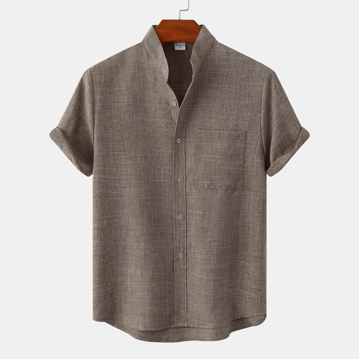 Bastien - Men's short-sleeve linen shirt with a lapel collar