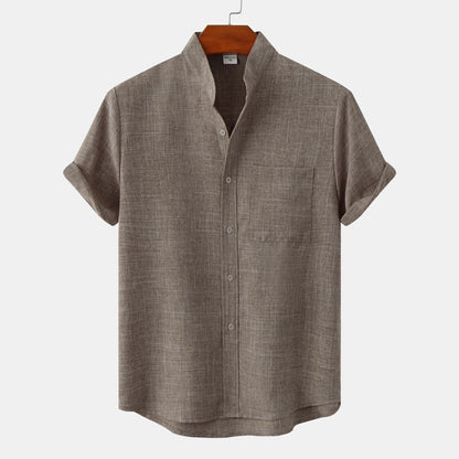 Bastien - Men's short-sleeve linen shirt with a lapel collar