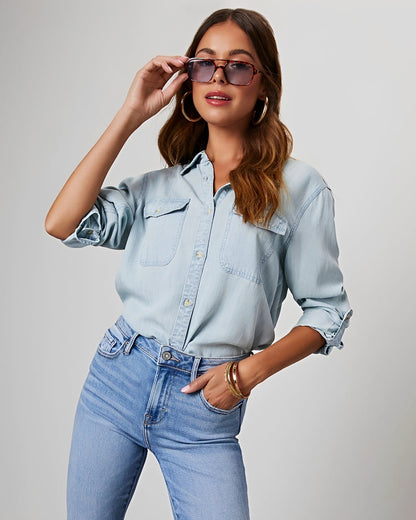 Rachel - Classic long-sleeved denim shirt for women