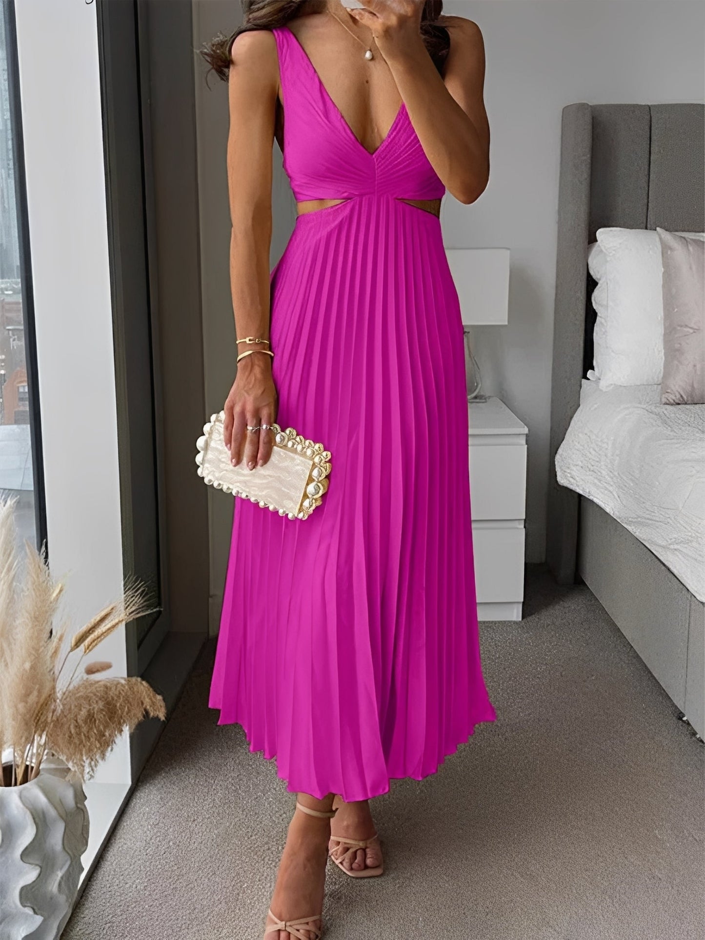 Jane - Elegant Pleated Dress with Hollow Waist for Women