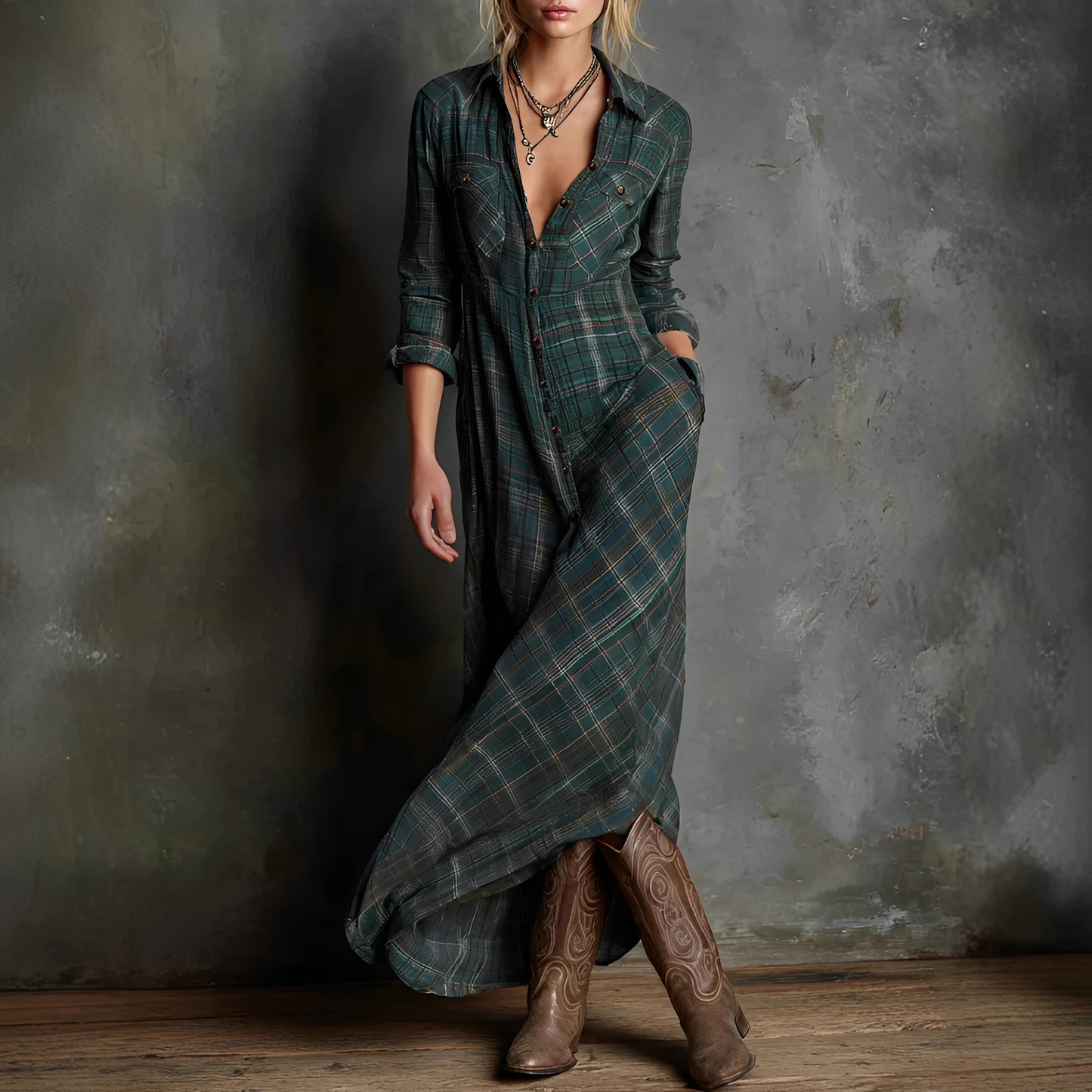 Libby - Casual Dress with Checkered Lapel for Women