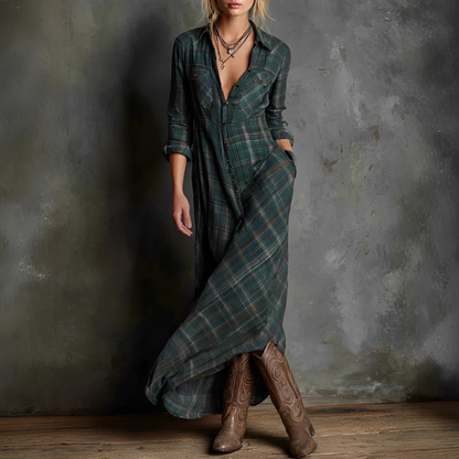 Libby - Casual Dress with Checkered Lapel for Women