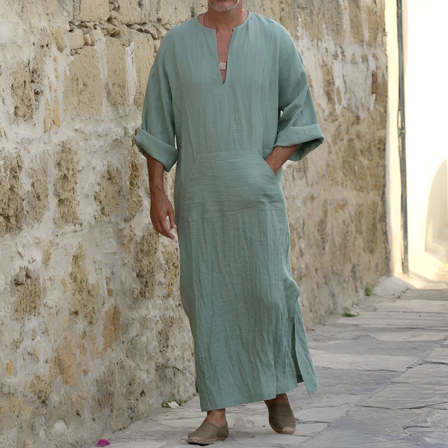 Josiah - Simple long shirt dress with slit for men