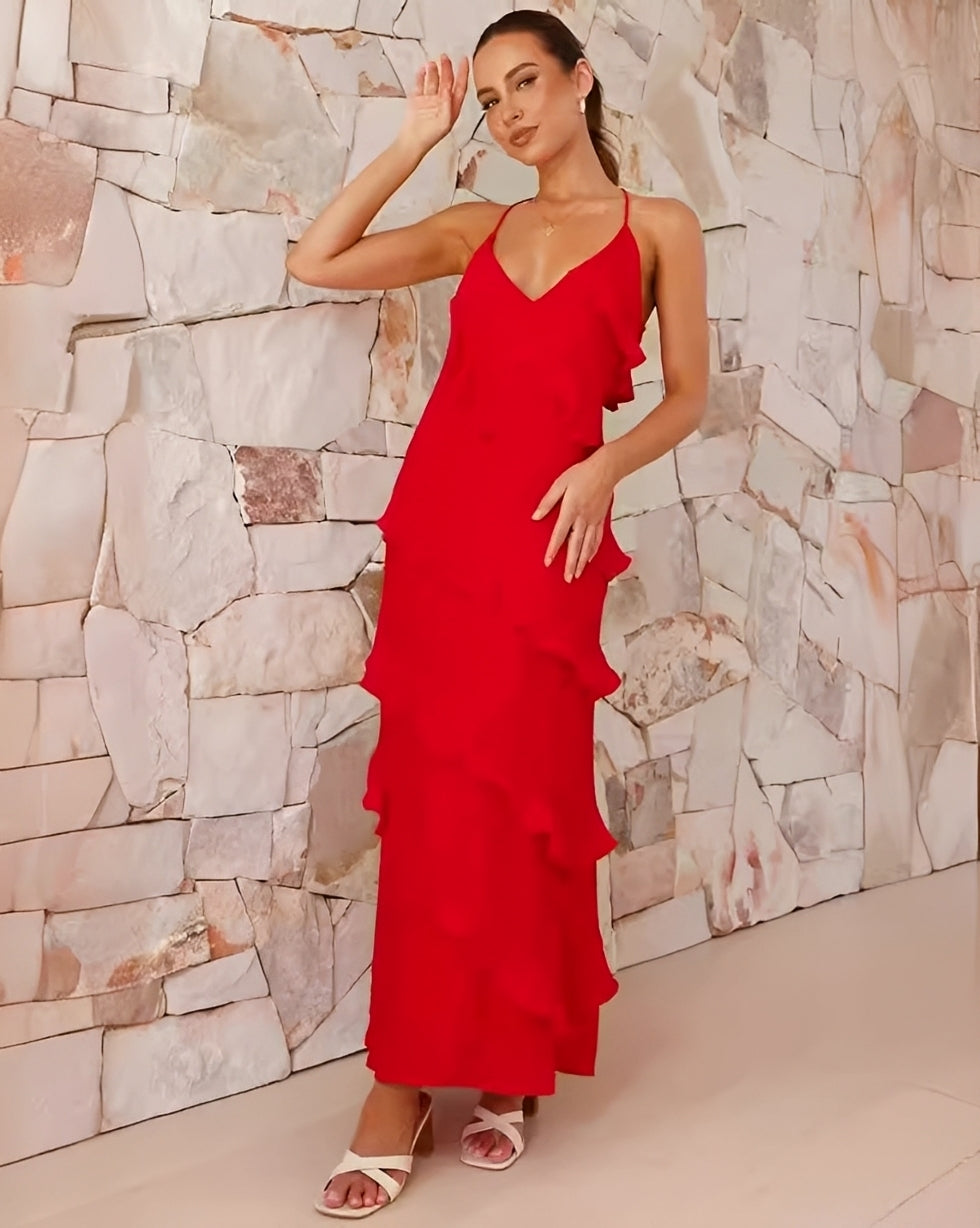 Hazel - Stylish, flowing halter neck maxi dress for women