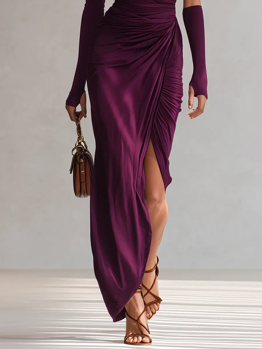 Seraphine – Asymmetrical Maxi Dress with Structured Drapes