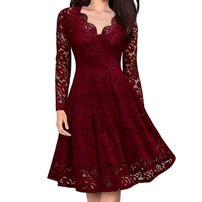Leonie - Elegant long-sleeve dress with V-neck for women