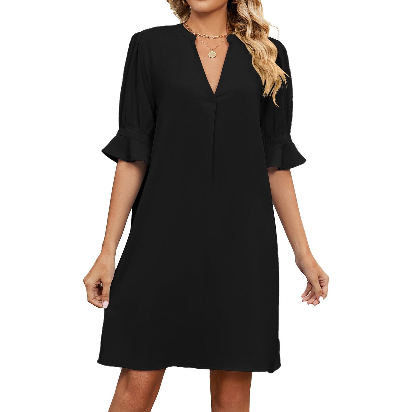 Catherine - Relaxed Fit Dress with V-Neck for Women