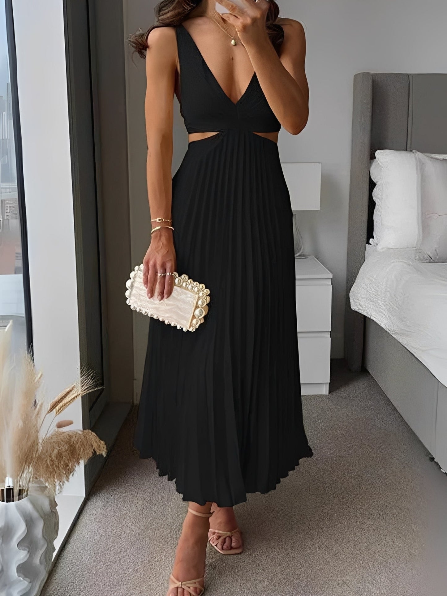 Jane - Elegant Pleated Dress with Hollow Waist for Women
