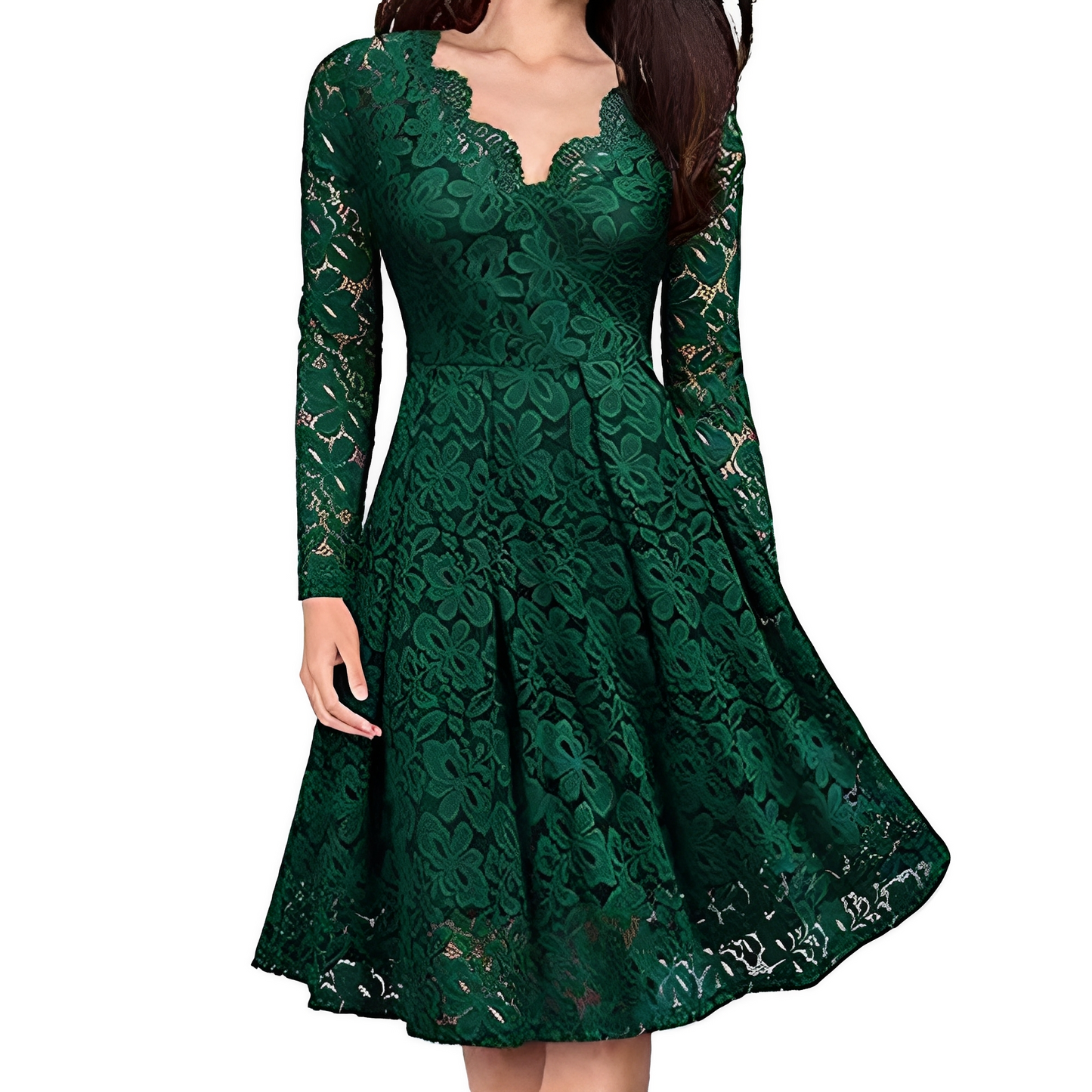 Leonie - Elegant long-sleeve dress with V-neck for women