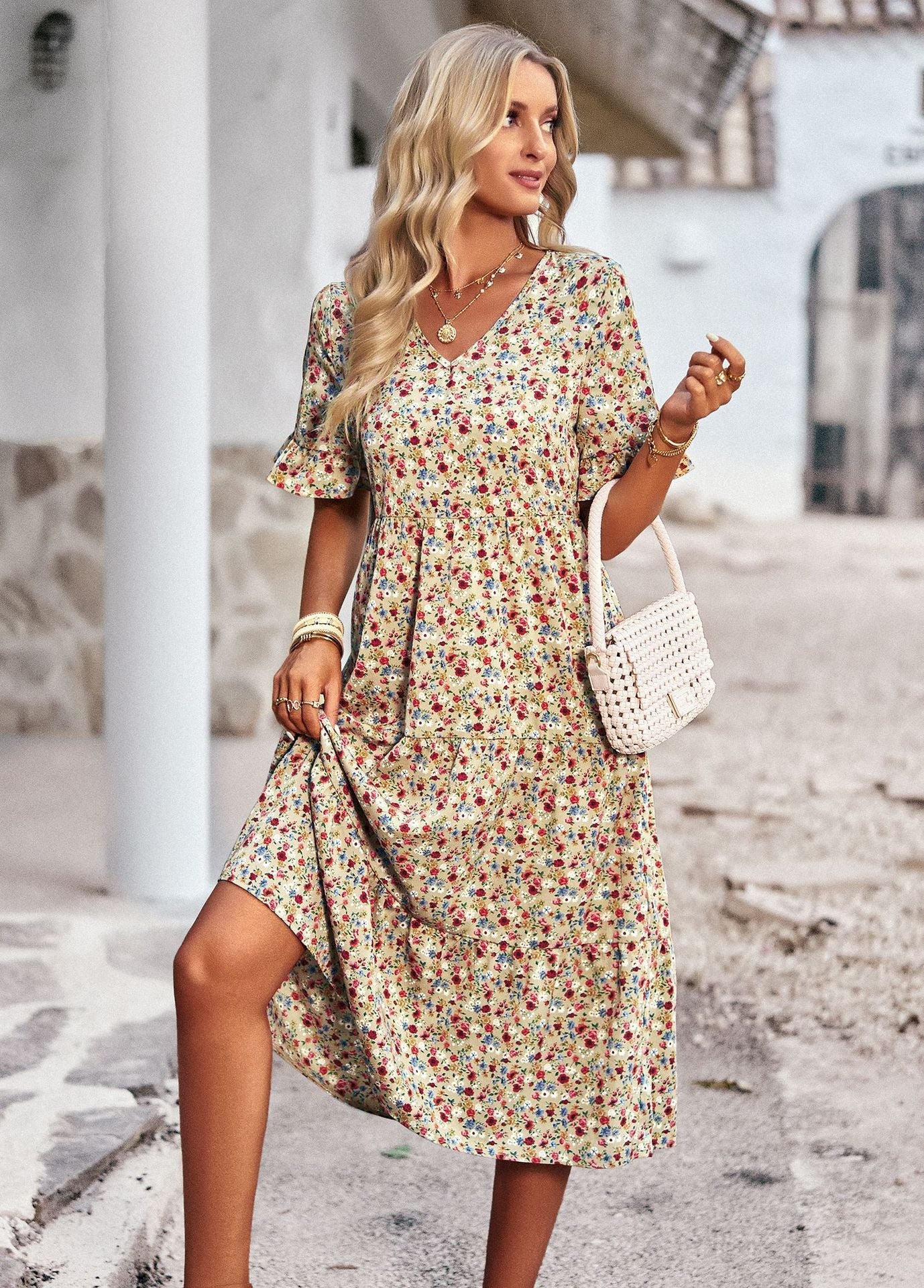 Karly - Cozy Midi Dress with Floral Design for Women