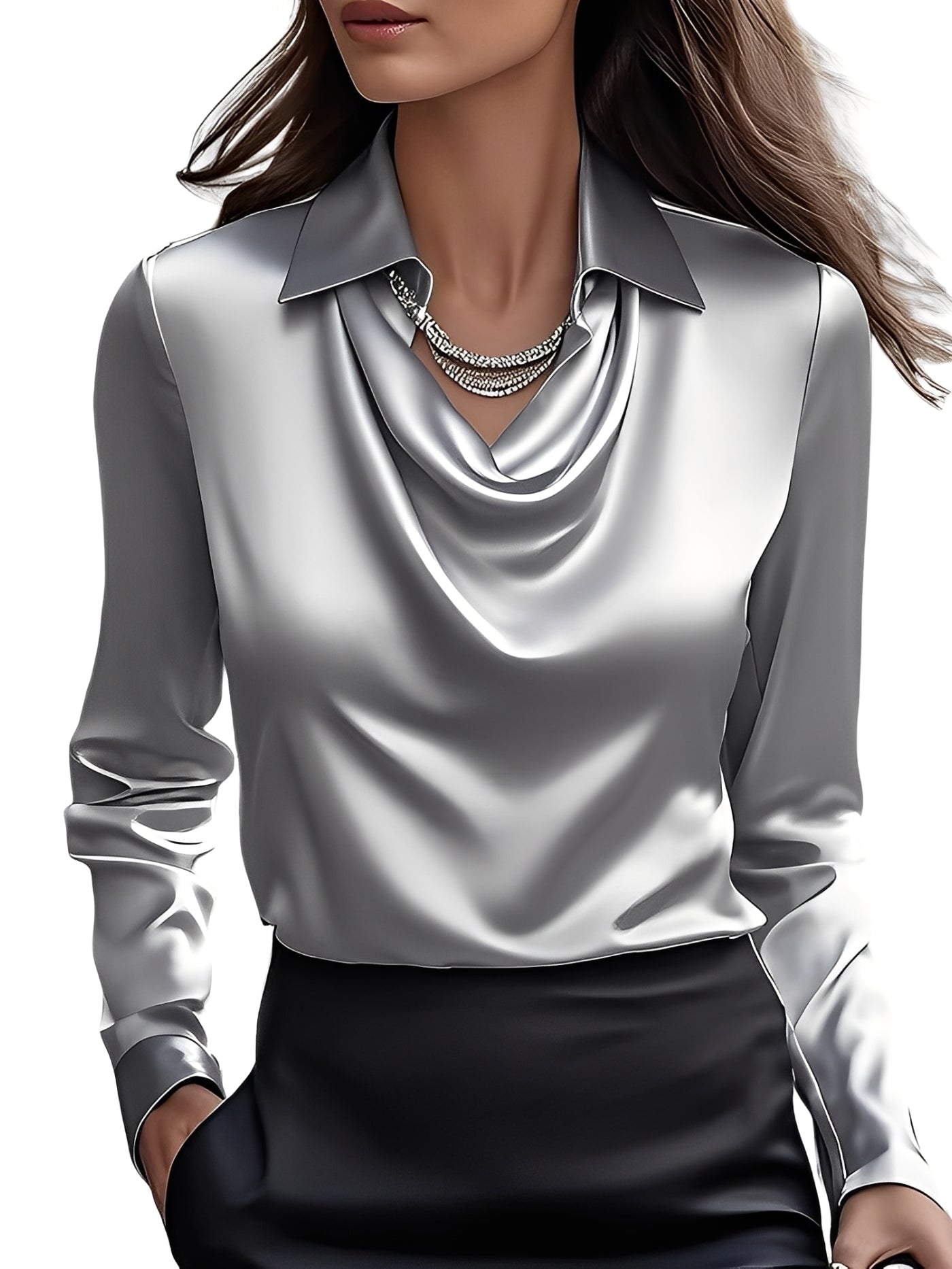 Dionne – Elegant Women’s Satin Blouse with Long Sleeves