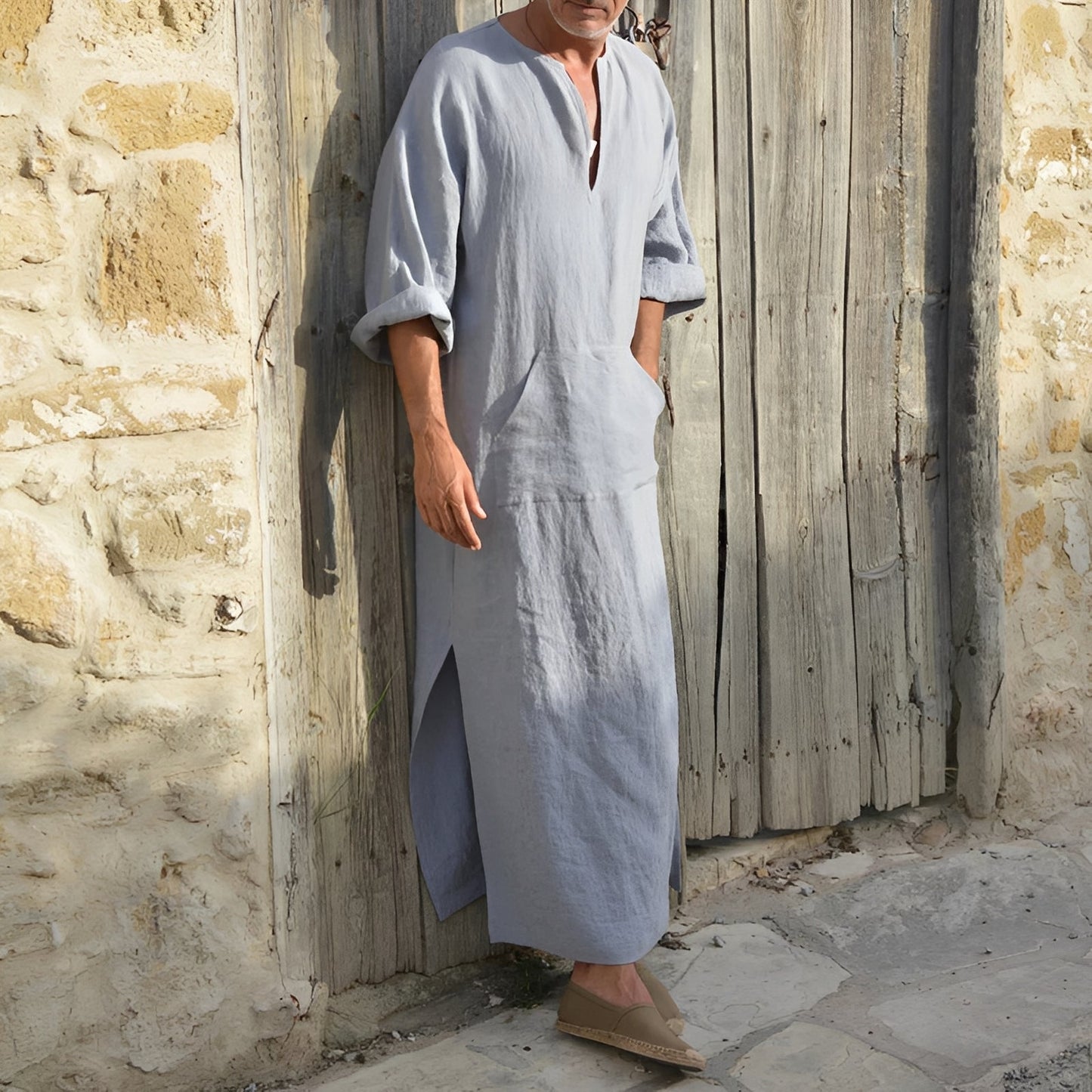 Josiah - Simple long shirt dress with slit for men