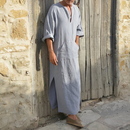 Josiah - Simple long shirt dress with slit for men