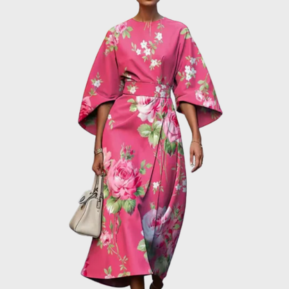 Reina - Floral Midi Dress with Defined Waist