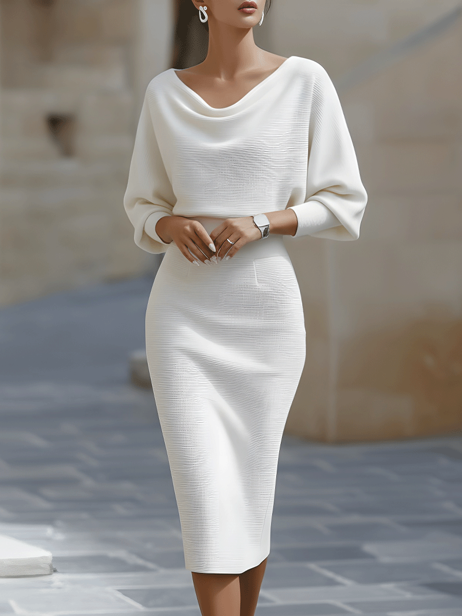 Wendy - Sophisticated Midi Dress with Draped Collar