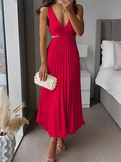 Jane - Elegant Pleated Dress with Hollow Waist for Women
