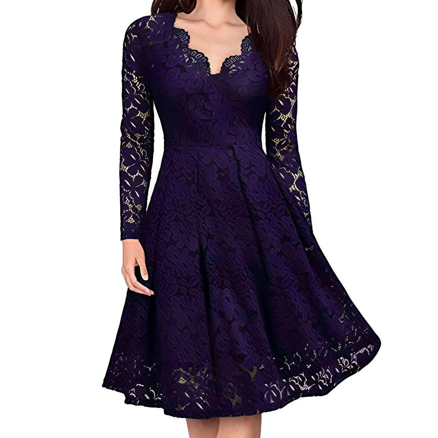 Leonie - Elegant long-sleeve dress with V-neck for women