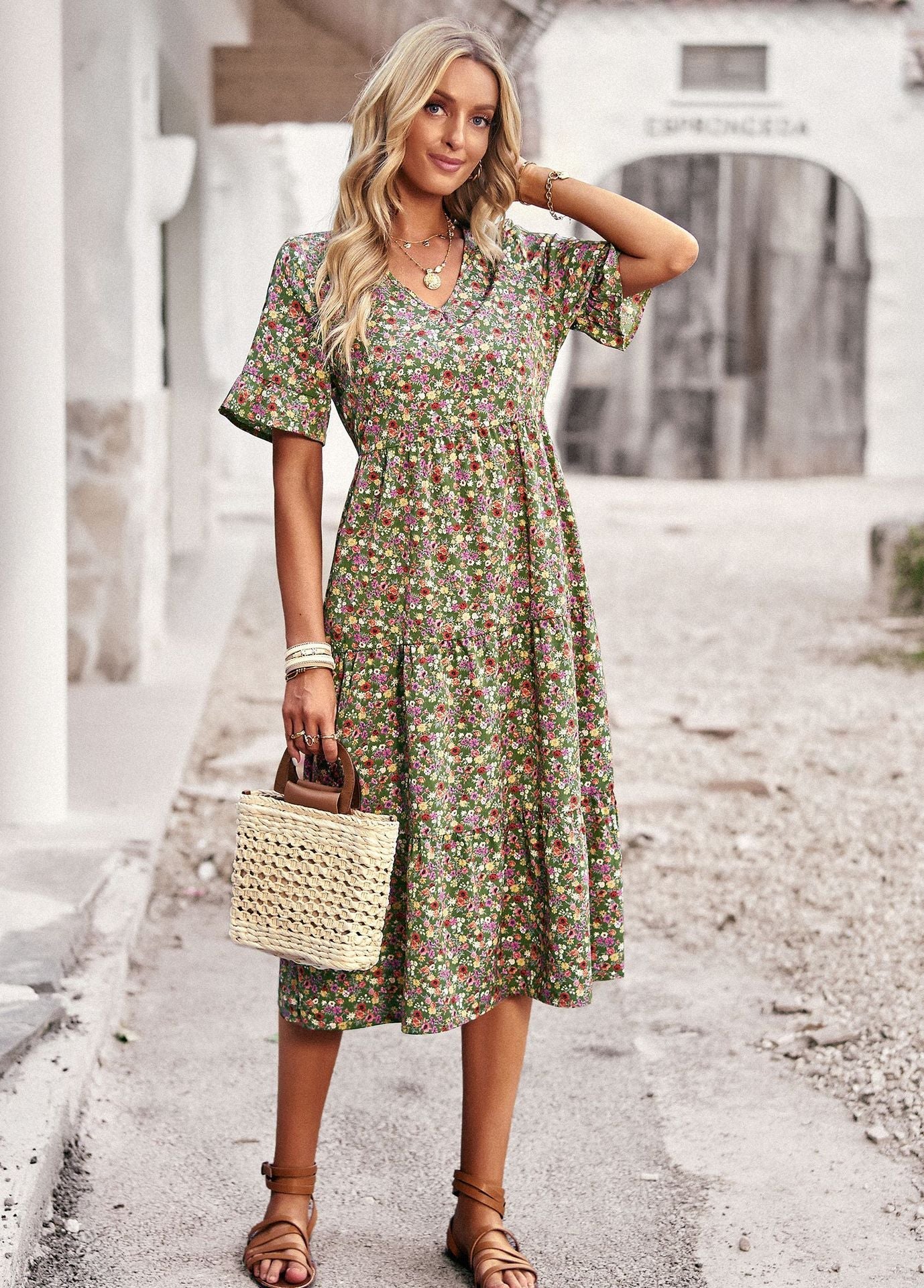 Karly - Cozy Midi Dress with Floral Design for Women