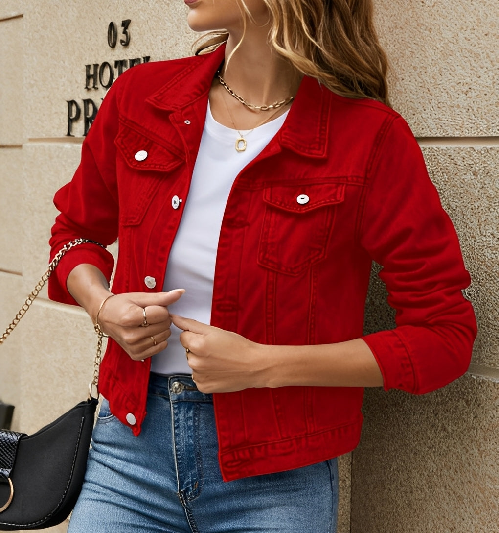 Julia - Modern denim jacket with lapel collar for women