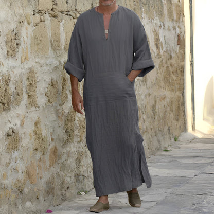 Josiah - Simple long shirt dress with slit for men