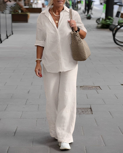 Beth - Women's Summer Linen Set with Pockets and Short Sleeves