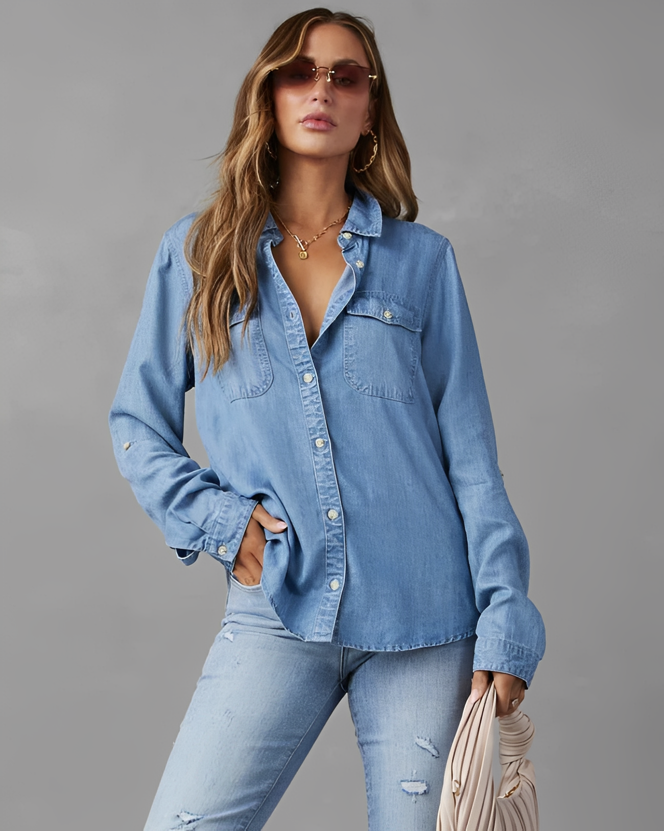 Rachel - Classic long-sleeved denim shirt for women