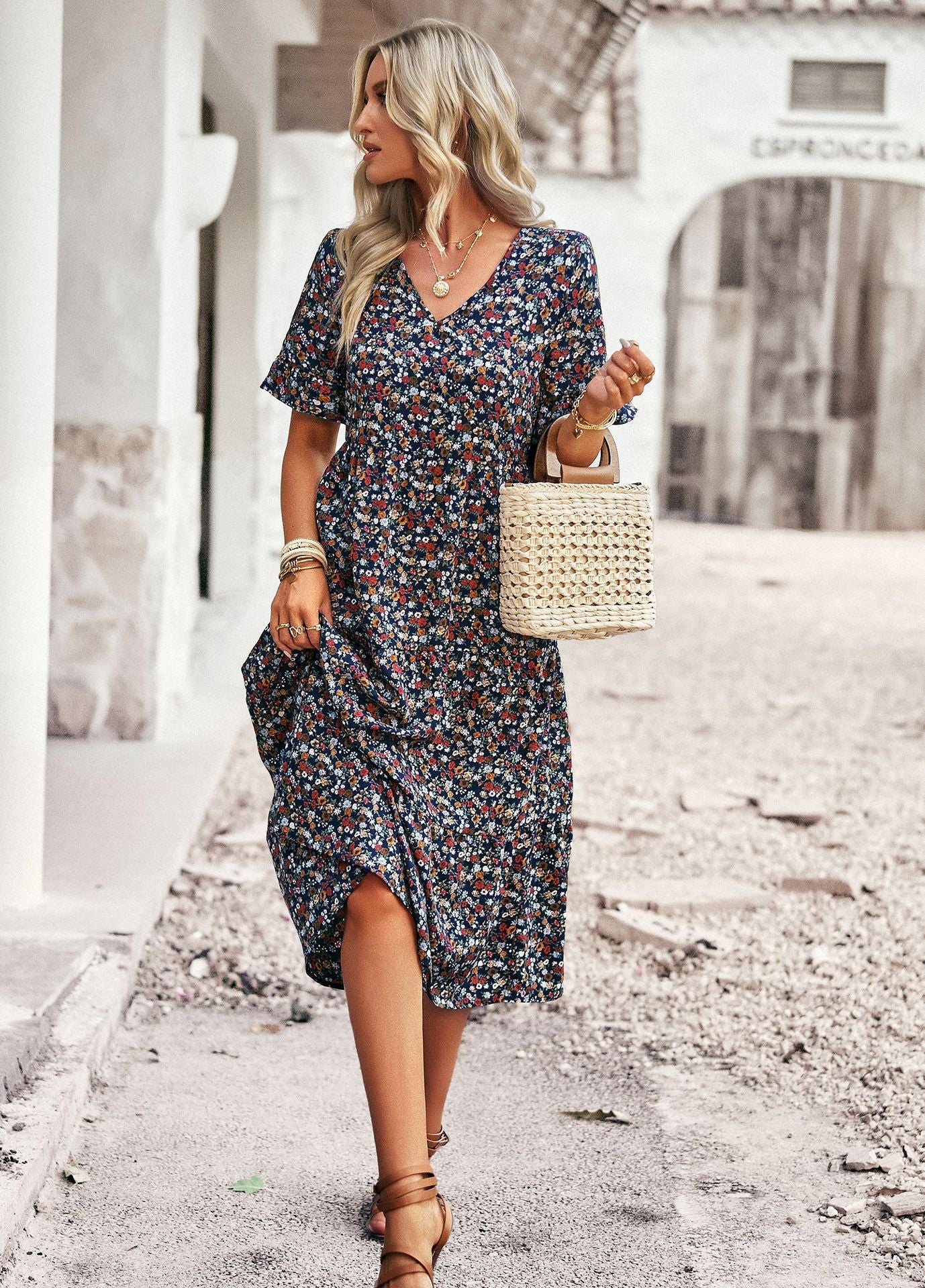 Karly - Cozy Midi Dress with Floral Design for Women