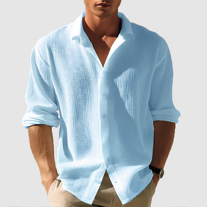 Cedric - Long, plain casual shirt with lapel collar