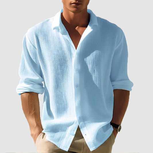 Cedric - Long, plain casual shirt with lapel collar