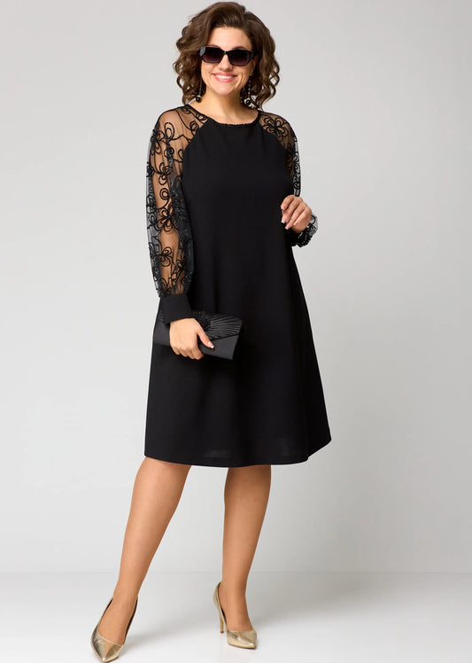 Gabrielle - A-Line Dress with Embroidered Mesh Sleeves