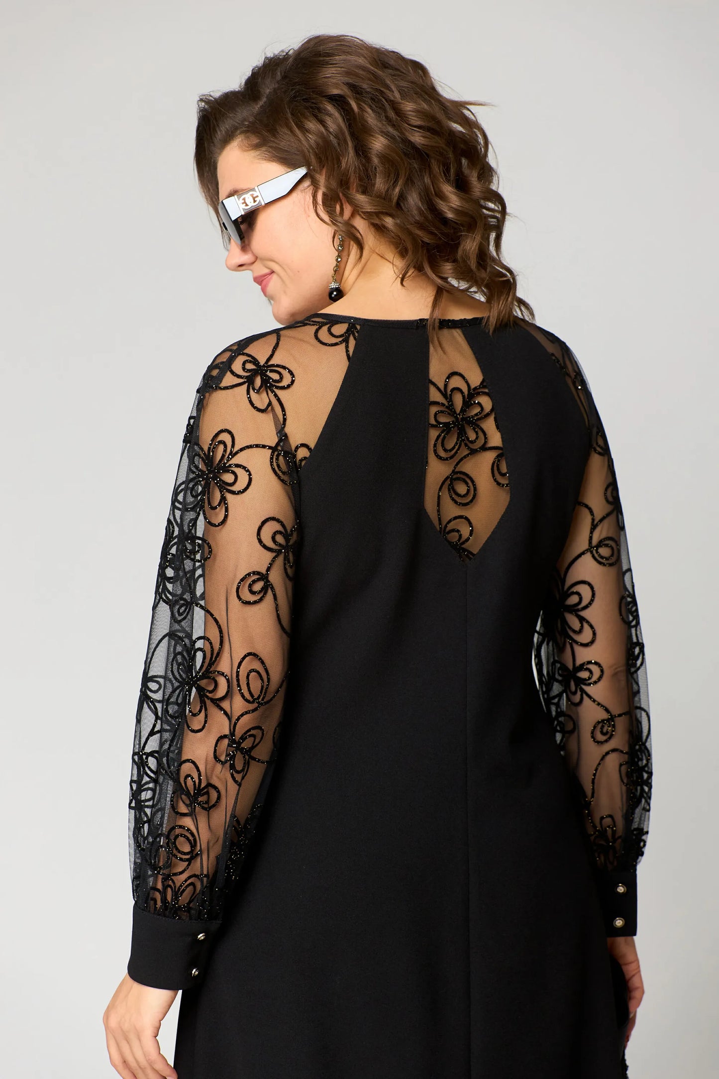 Gabrielle - A-Line Dress with Embroidered Mesh Sleeves