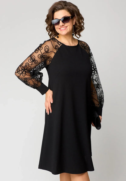 Gabrielle - A-Line Dress with Embroidered Mesh Sleeves
