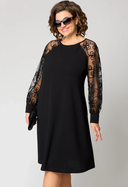Gabrielle - A-Line Dress with Embroidered Mesh Sleeves