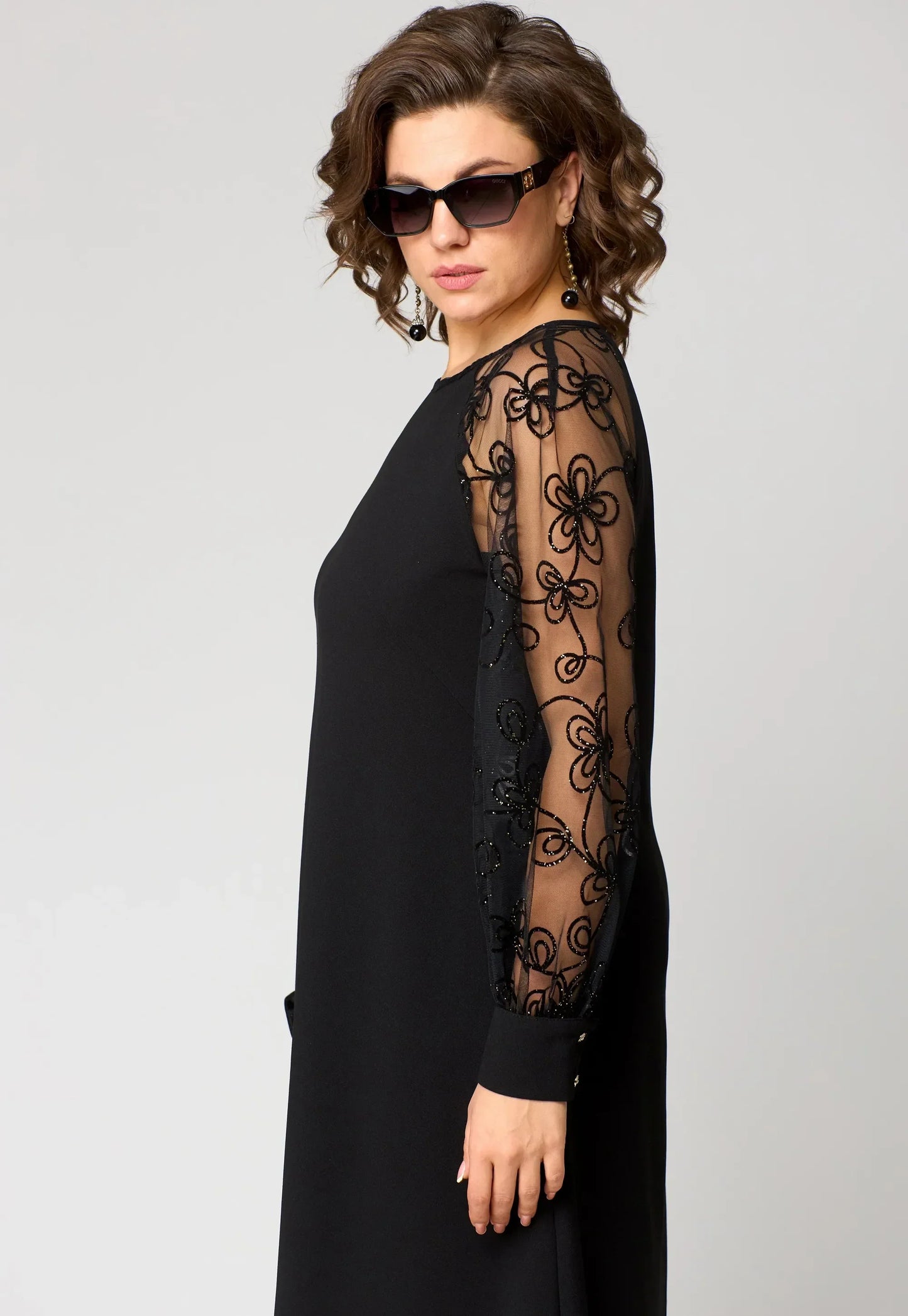 Gabrielle - A-Line Dress with Embroidered Mesh Sleeves