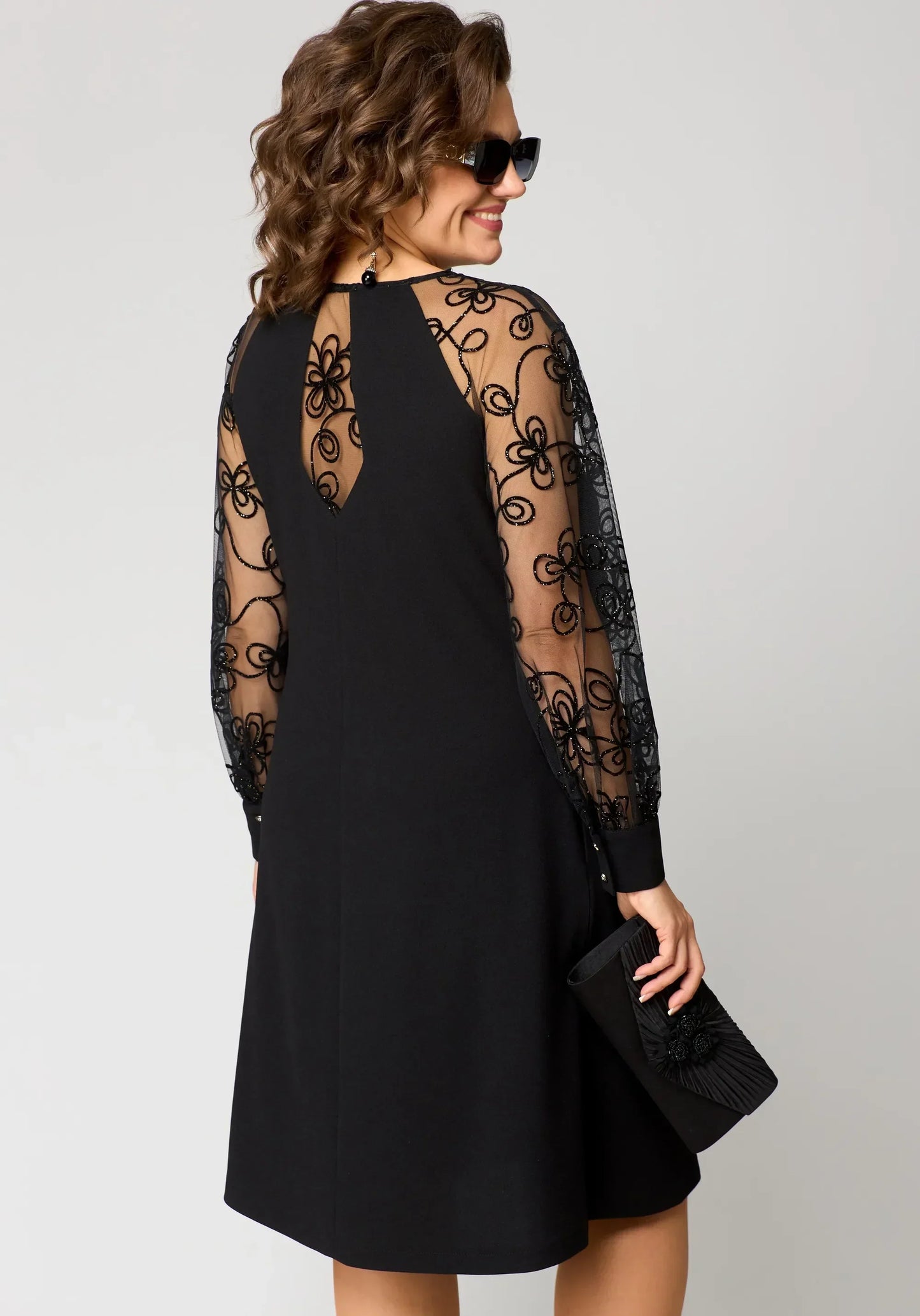 Gabrielle - A-Line Dress with Embroidered Mesh Sleeves