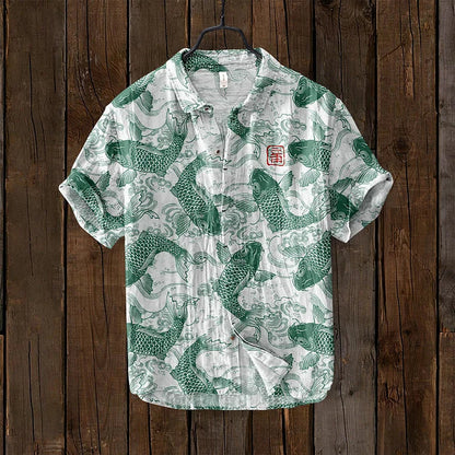 Ogie - Vintage Fish-Inspired Artist Design Linen Shirt