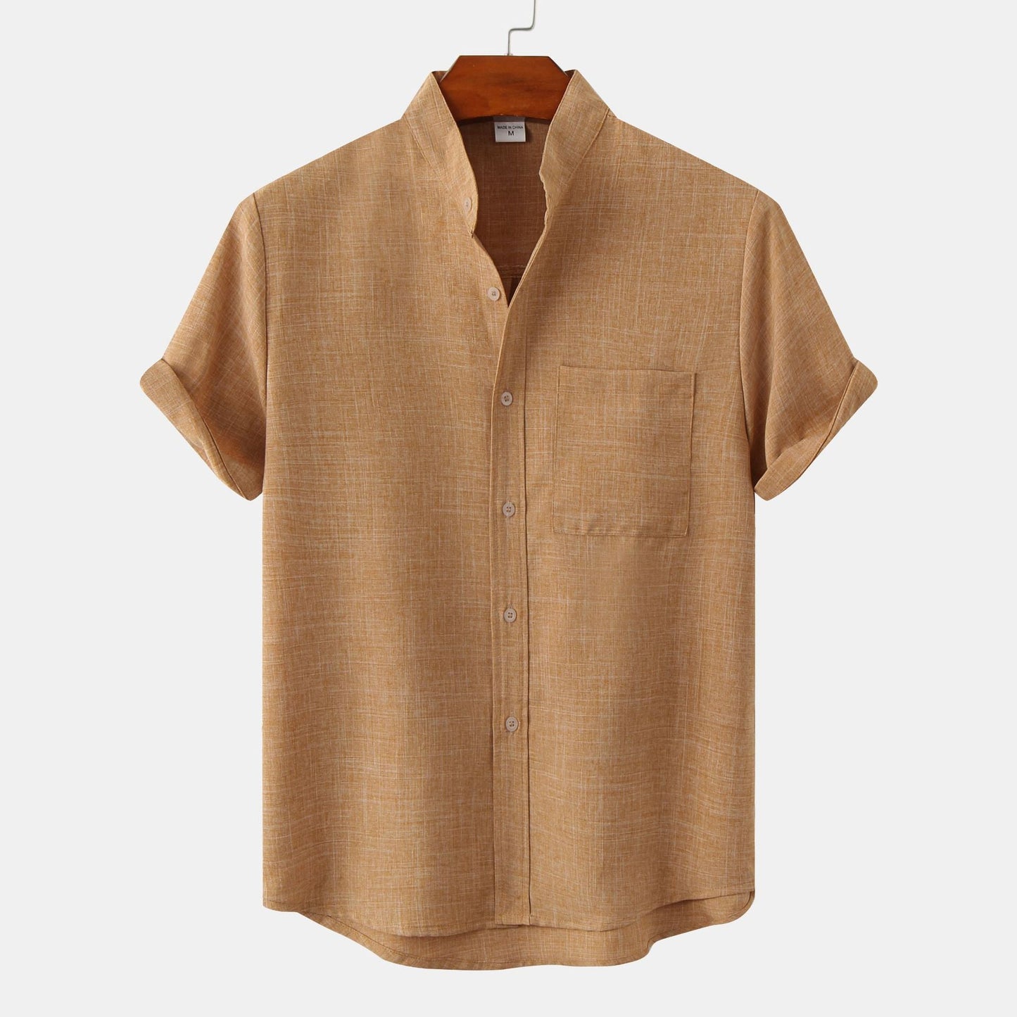 Bastien - Men's short-sleeve linen shirt with a lapel collar
