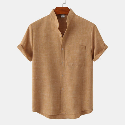 Bastien - Men's short-sleeve linen shirt with a lapel collar