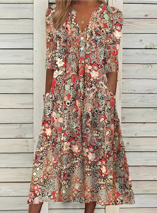 Eleanor - Women's Loose Floral Dress with Pockets