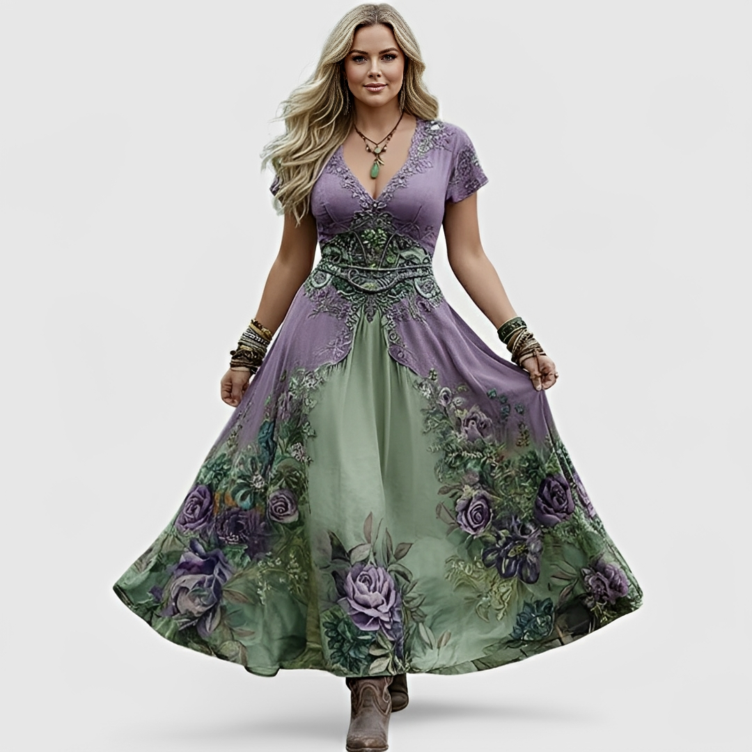 Lella – Chic Dress with Embroidery and V-Neck