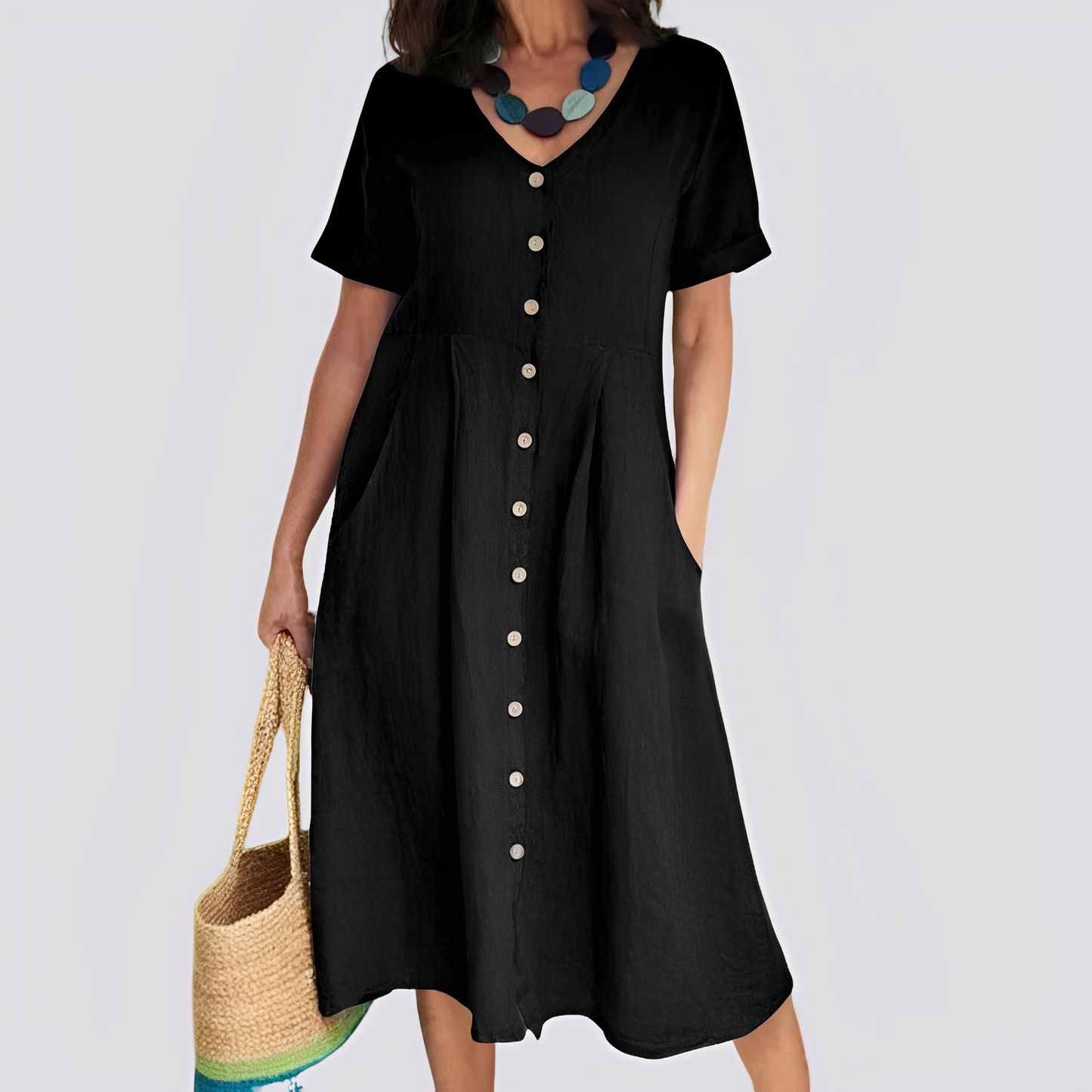 Sabrina - Casual, loose-fitting dress with high waist for women