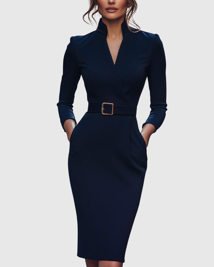 Lara – Stylish Midi Dress with Crossed Collar