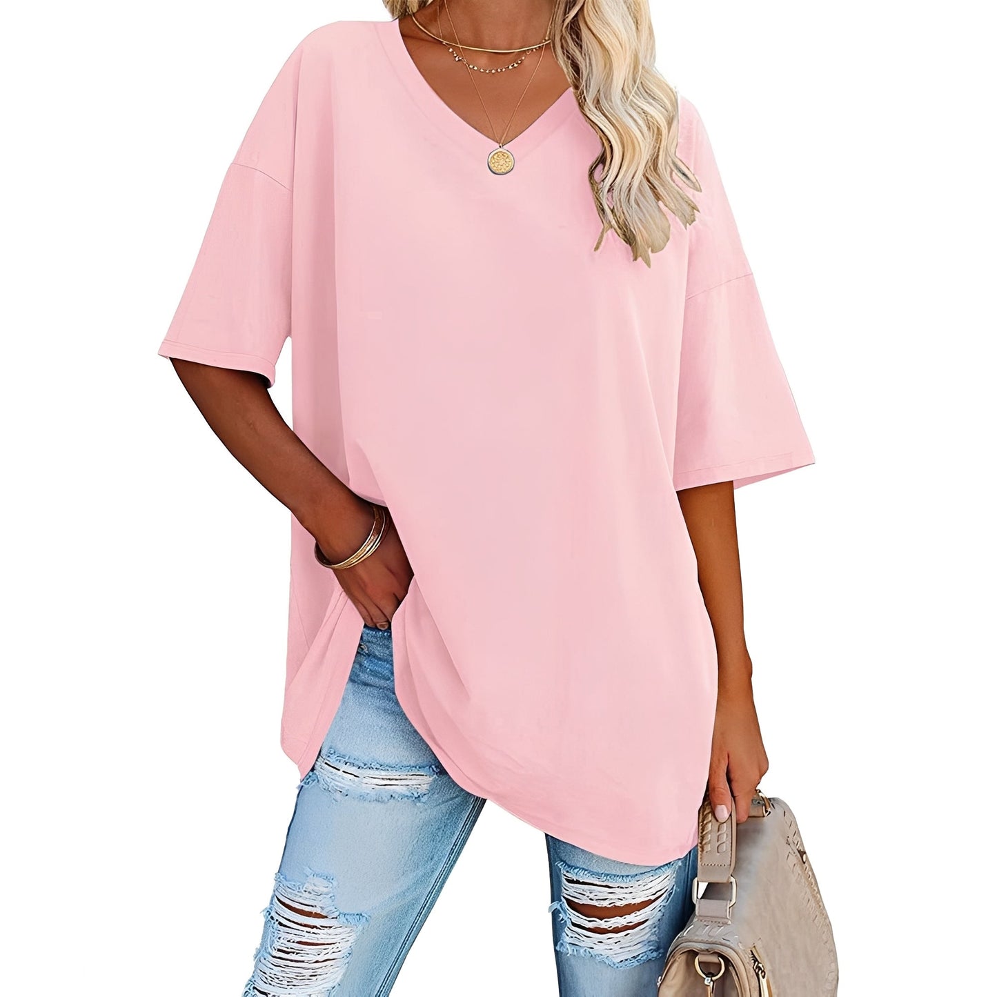 Caroline - Casual, loose-fitting V-neck shirt for women