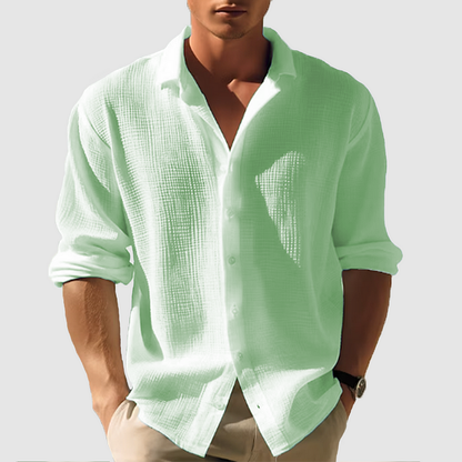 Cedric - Long, plain casual shirt with lapel collar