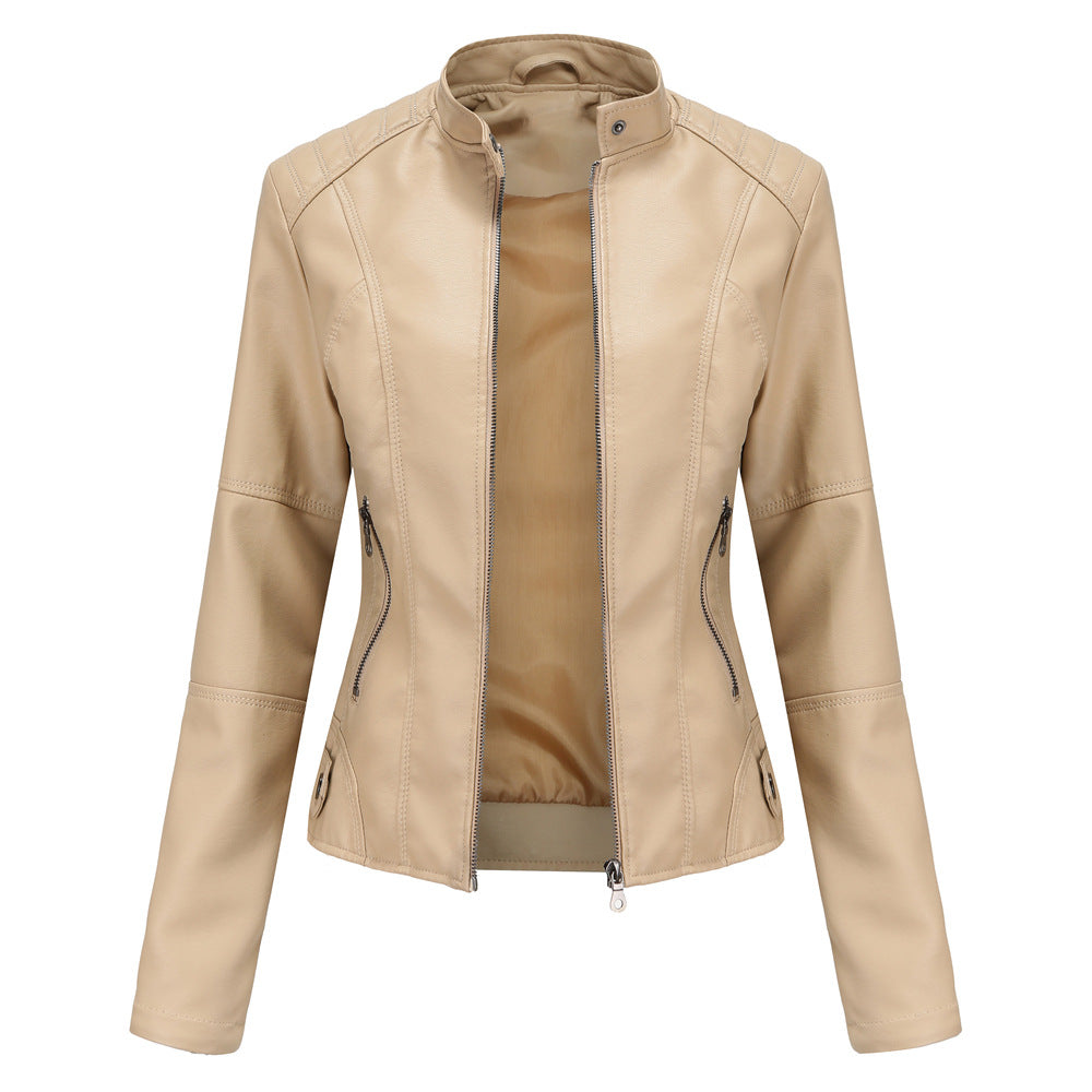 Claudia - Biker leather jacket with raised collar