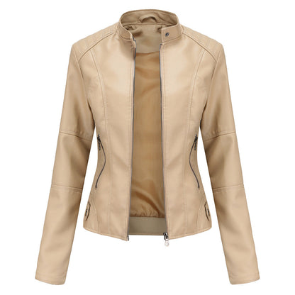 Claudia - Biker leather jacket with raised collar