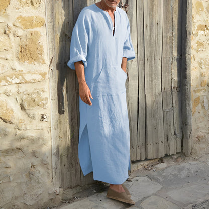 Josiah - Simple long shirt dress with slit for men