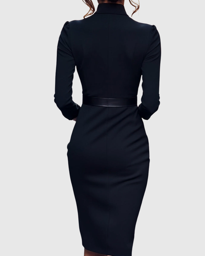 Lara – Stylish Midi Dress with Crossed Collar