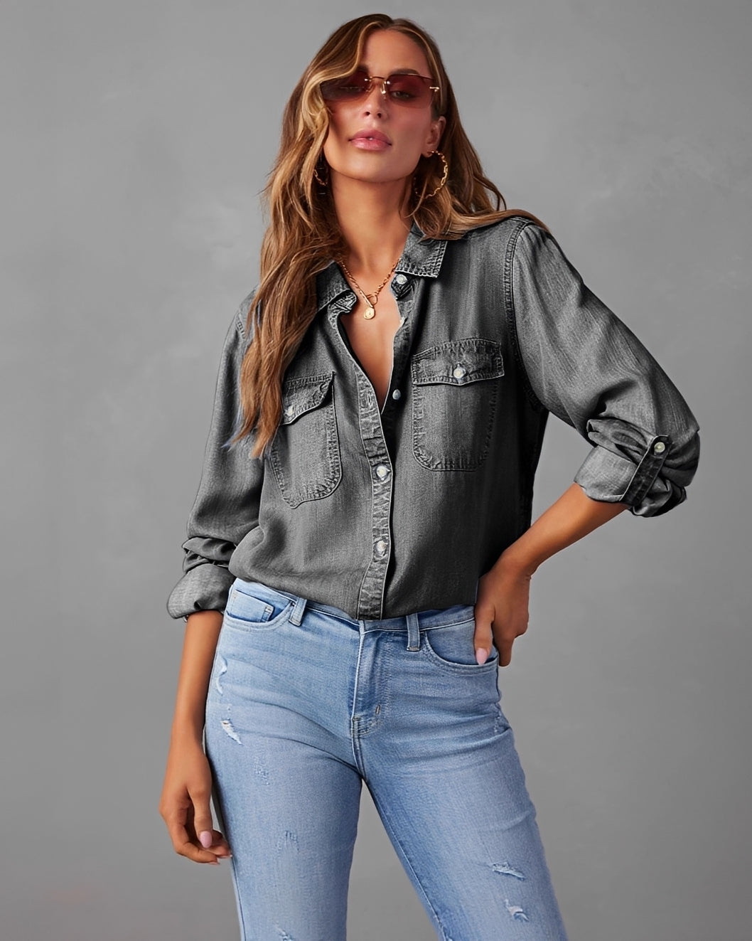 Rachel - Classic long-sleeved denim shirt for women